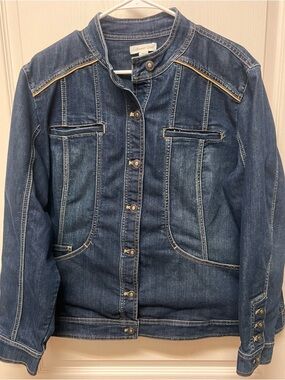Coldwater Creek Indigo Blue Denim Jacket with Contrast Topstitching